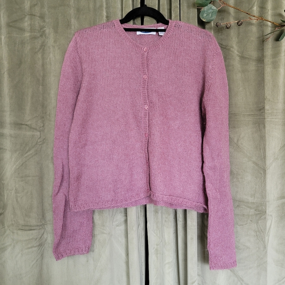 y2k Coquette Poetcore Preppy Mobwife Purple Mohair Button Down Cardigan Sweater